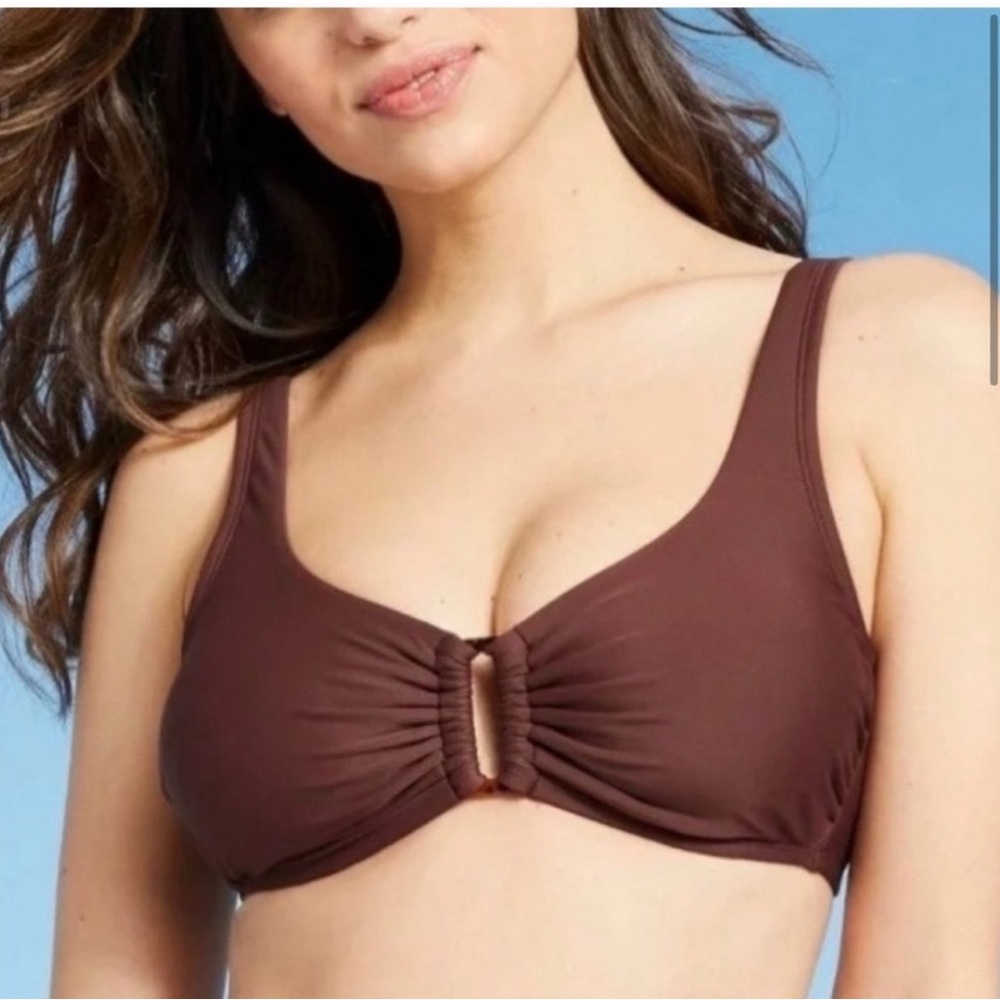 Kona Sol Women’s Rectangle Bralette Bikini Top Mulberry Brown Large